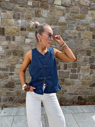 Una Knotted Frill Waistcoat - Denim