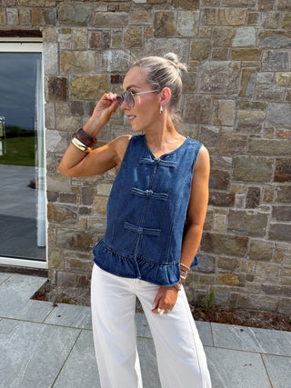 Una Knotted Frill Waistcoat - Denim