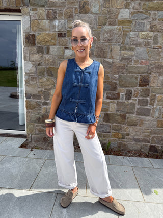 Una Knotted Frill Waistcoat - Denim
