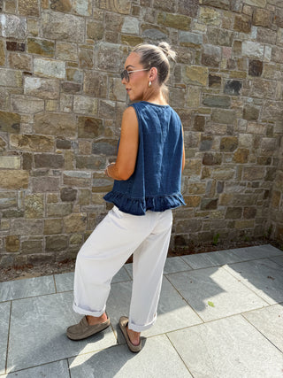 Una Knotted Frill Waistcoat - Denim