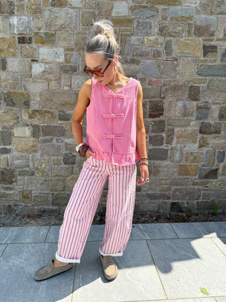 Freya Balloon Jeans - Pink/Brown Stripe