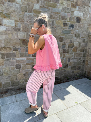 Freya Balloon Jeans - Pink/Brown Stripe
