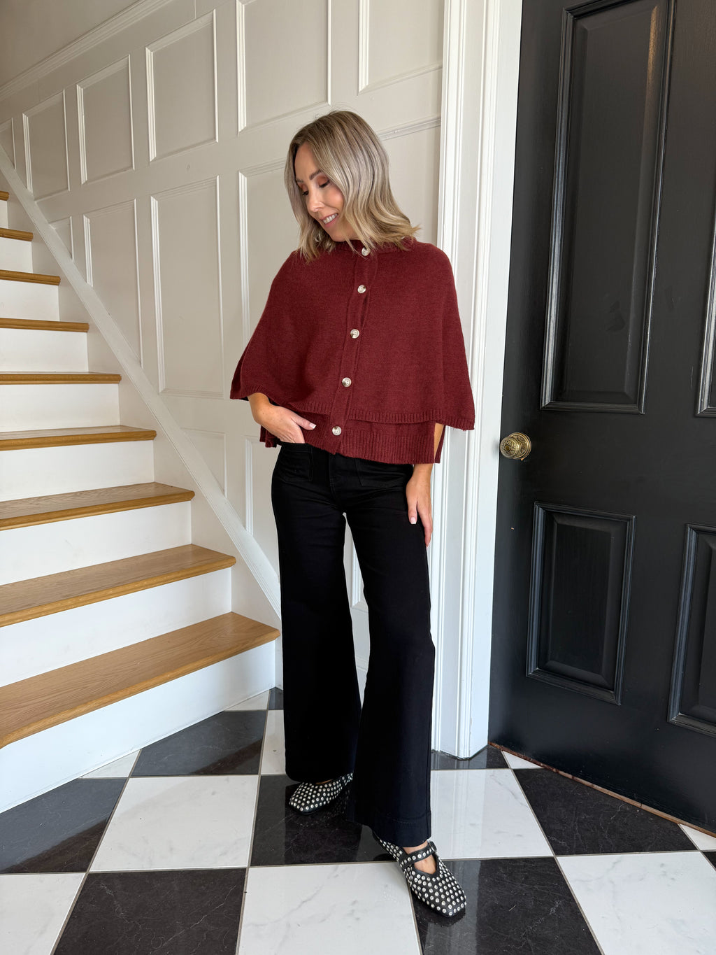 Zelda Knitted Cape - Burgundy