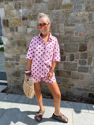 Kay Polka Dot Shorts - Pink/Burgundy