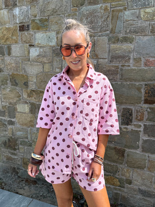 Rio Polka Dot Shirt - Pink/Burgundy