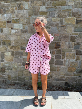 Rio Polka Dot Shirt - Pink/Burgundy