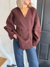 Tori Collarless Balloon Sleeve Blazer - Burgundy