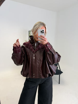 Leon Faux Leather Jacket - Wine Red
