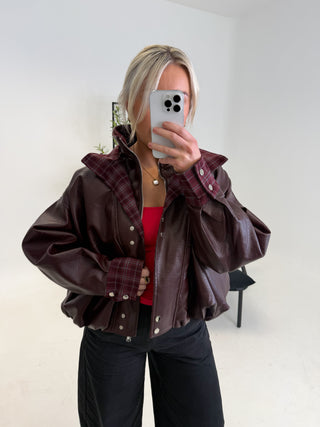 Leon Faux Leather Jacket - Wine Red