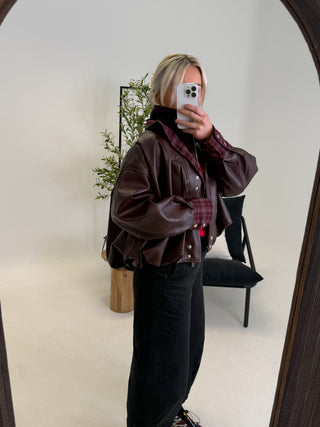 Leon Faux Leather Jacket - Wine Red