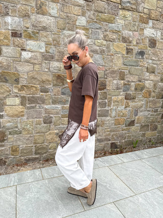 Mave Lace Asymmetrical T-Shirt - Brown