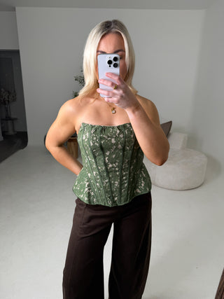 Vela Strapless Lace Corset Top - Olive