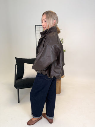 Leon Faux Leather Jacket - Chocolate