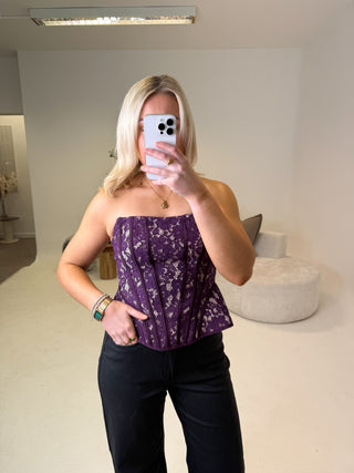 Vela Strapless Lace Corset Top - Purple