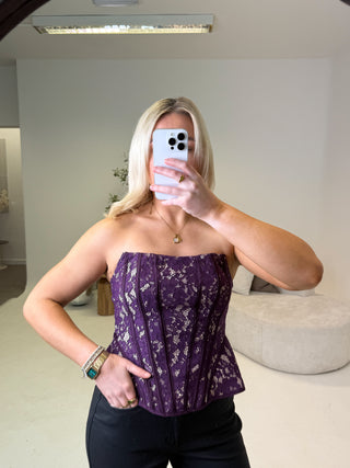 Vela Strapless Lace Corset Top - Purple