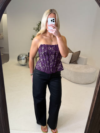 Vela Strapless Lace Corset Top - Purple
