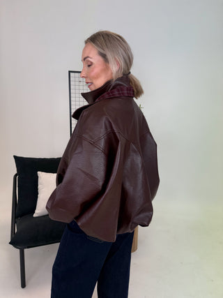 Leon Faux Leather Jacket - Wine Red