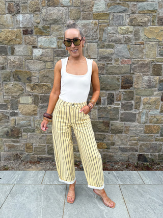 Freya Balloon Jeans - Lemon/Brown Stripe