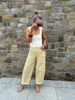 Freya Balloon Jeans - Lemon/Brown Stripe