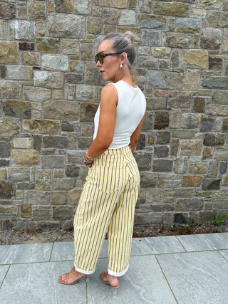 Freya Balloon Jeans - Lemon/Brown Stripe