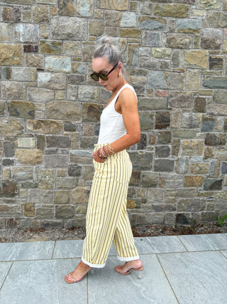 Freya Balloon Jeans - Lemon/Brown Stripe