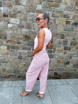 Freya Balloon Jeans - Pink/Brown Stripe