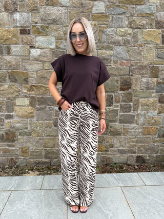 Harper Wide Leg Jeans - Brown Zebra