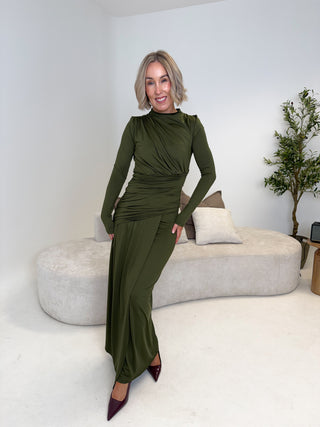 Winja Draped Ankle Dress - Dark Olive