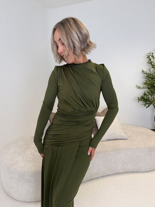 Winja Draped Ankle Dress - Dark Olive