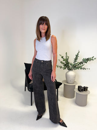 Evan Wide Leg Jeans - Grey Leopard