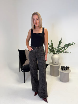 Evan Wide Leg Jeans - Grey Leopard