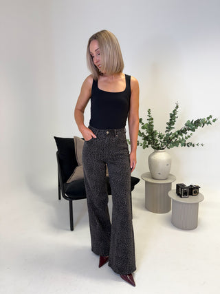 Evan Wide Leg Jeans - Grey Leopard