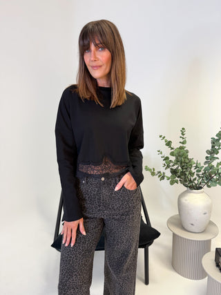 Heidi Long Sleeve Lace Top - Black