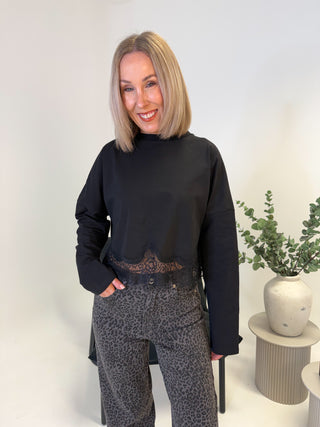 Heidi Long Sleeve Lace Top - Black