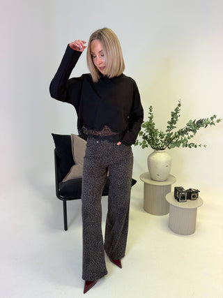 Heidi Long Sleeve Lace Top - Black