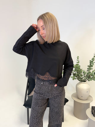 Heidi Long Sleeve Lace Top - Black