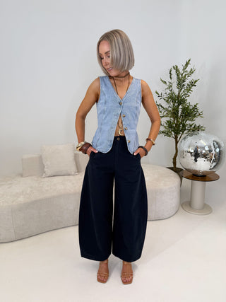 Morgan Barrel Leg Trousers - Navy