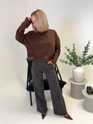 Heidi Long Sleeve Lace Top - Chocolate