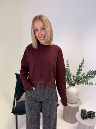 Heidi Long Sleeve Lace Top - Burgundy