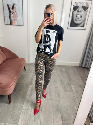 Taya Washed Textured Jeans - Leopard Print