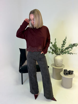 Heidi Long Sleeve Lace Top - Burgundy