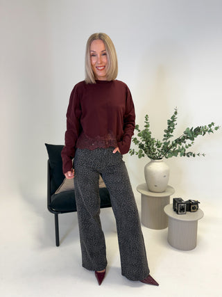 Heidi Long Sleeve Lace Top - Burgundy