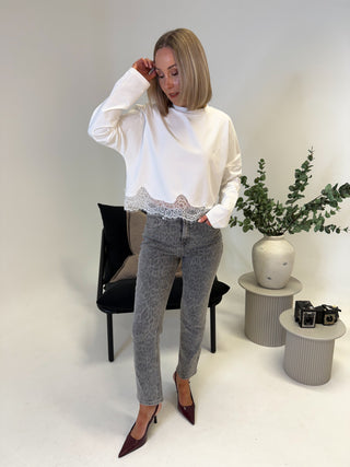 Heidi Long Sleeve Lace Top - White