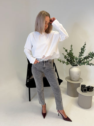 Heidi Long Sleeve Lace Top - White