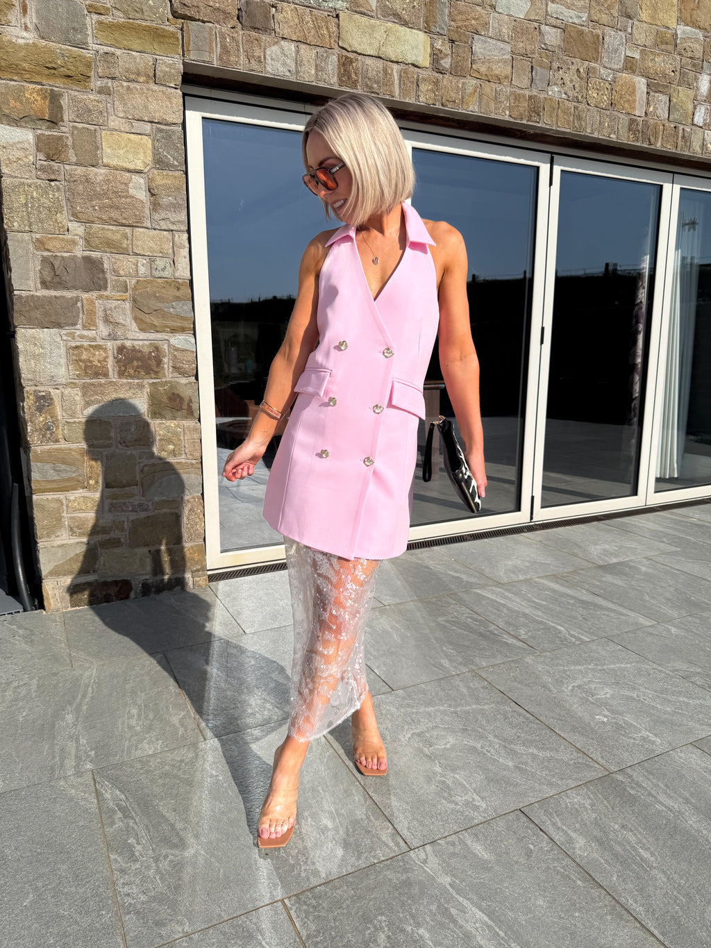 Thea Collared Halterneck Dress - Pink