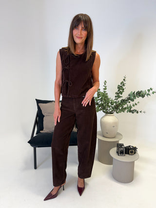 Aia Slanted Tie Corduroy Vest - Brown