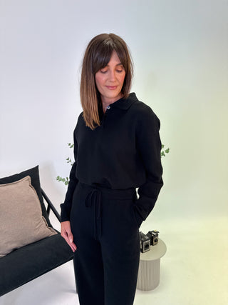 Mandi Knit Polo Top - Black