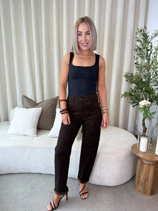 Leigh Mom Jeans - Chocolate Leopard Print