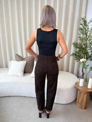 Leigh Mom Jeans - Chocolate Leopard Print
