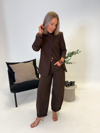 Beata Funnel Neck Tailored Blazer - Brown